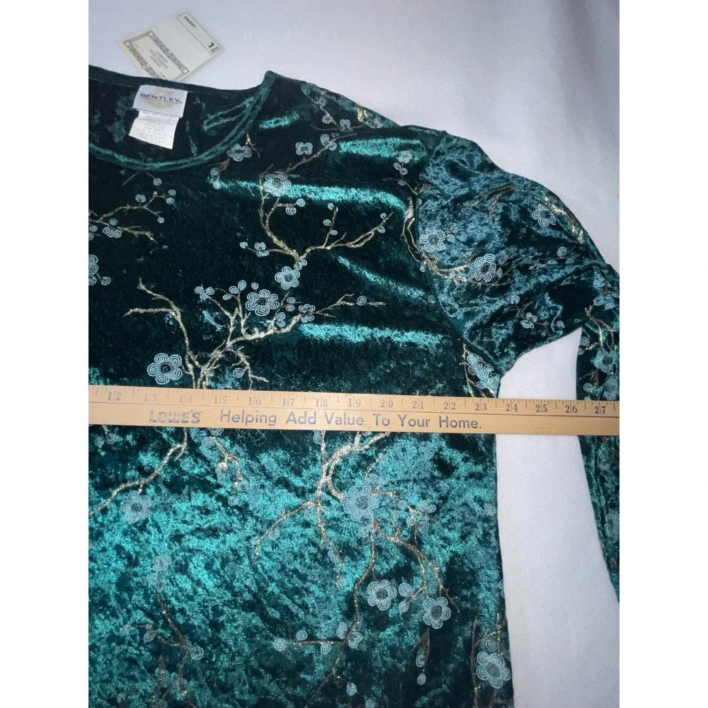TR Bently Floral Blouse & Pant Set Emerald Green Crushed Velvet Size Large New - Picture 6 of 16